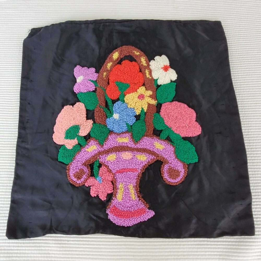 Punch Needle Embroidered Pillowcase Floral 18"x19.5" Cottagecore Satiny Silky